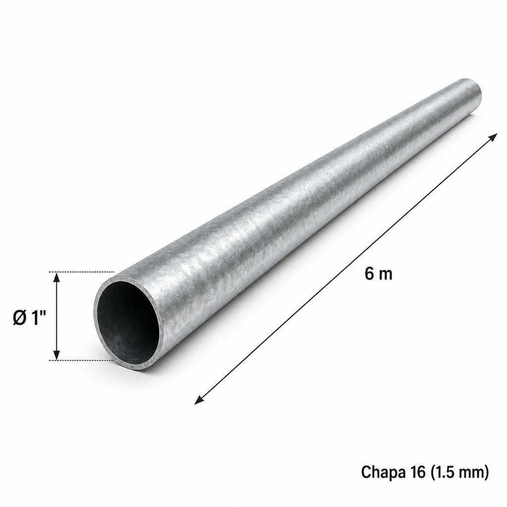 Tubo redondo 1" — Tubo completo (6m) — Galvanizado