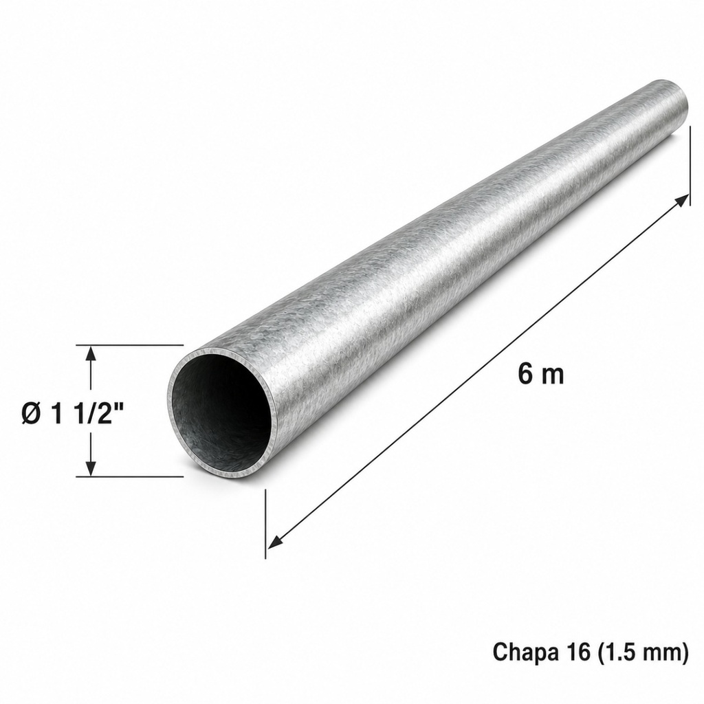 Tubo redondo 1 1/2" — Tubo completo (6m) — Galvanizado