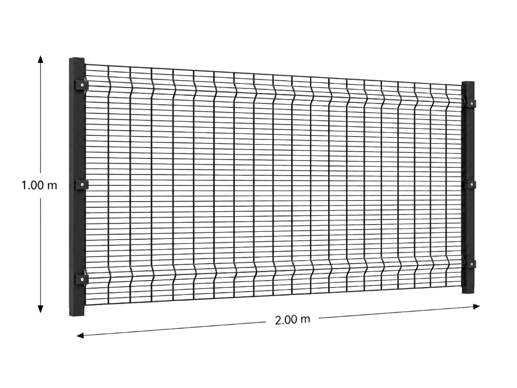 Kit Reja Antiescalable 1.0 × 2.0 m — Cuadrícula 1.2 × 7.5 cm — Pintado Negro (RAL 9011) — Fundir