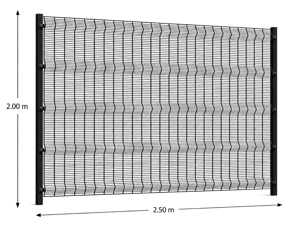 Kit Reja Antiescalable 2.5 × 2.0 m — Cuadrícula 1.2 × 7.5 cm — Pintado Negro (RAL 9011) — Fundir