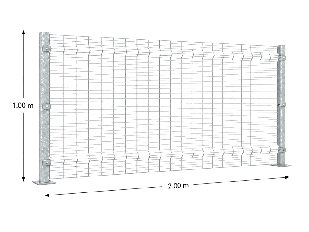 Kit Reja Antiescalable 1.0 × 2.0 m — Cuadrícula 1.2 × 7.5 cm — Galvanizado — Fijación en concreto