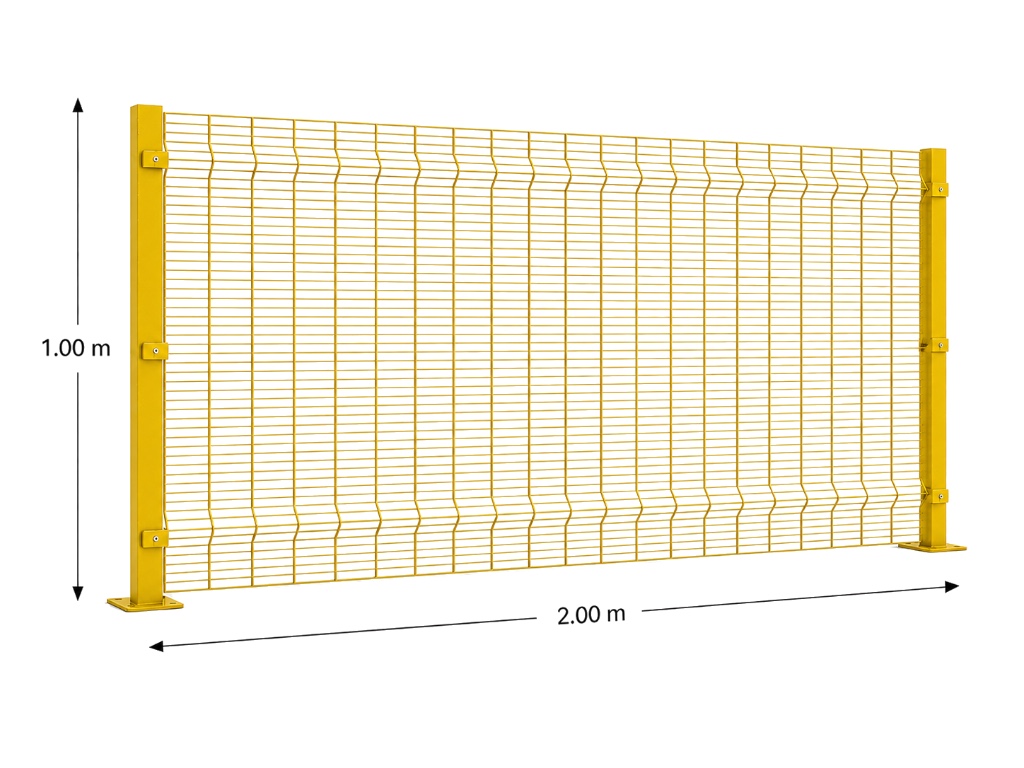 Kit Reja Antiescalable 1.0 × 2.0 m — Cuadrícula 1.2 × 7.5 cm — Pintado Amarillo (RAL 1003) — Fijación en concreto