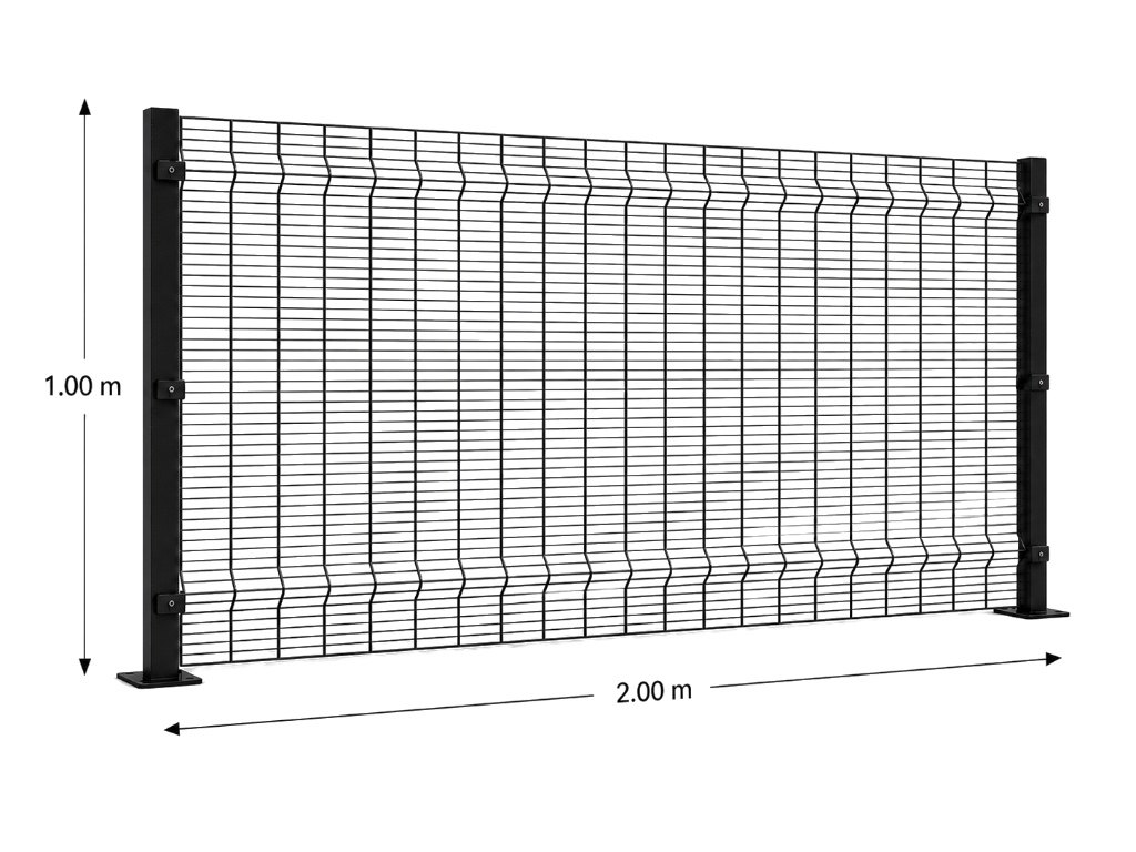 Kit Reja Antiescalable 1.0 × 2.0 m — Cuadrícula 1.2 × 7.5 cm — Pintado Negro (RAL 9011) — Fijación en concreto