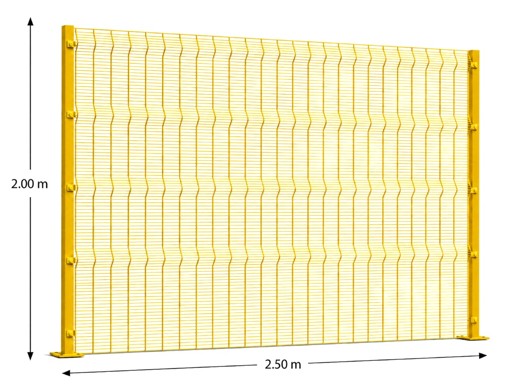 Kit Reja Antiescalable 2.5 × 2.0 m — Cuadrícula 1.2 × 7.5 cm — Pintado Amarillo (RAL 1003) — Fijación en concreto